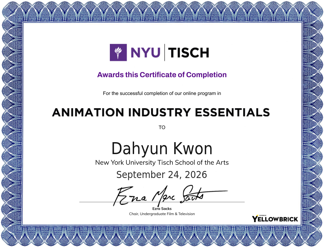 Animation Industry Essentials certificate