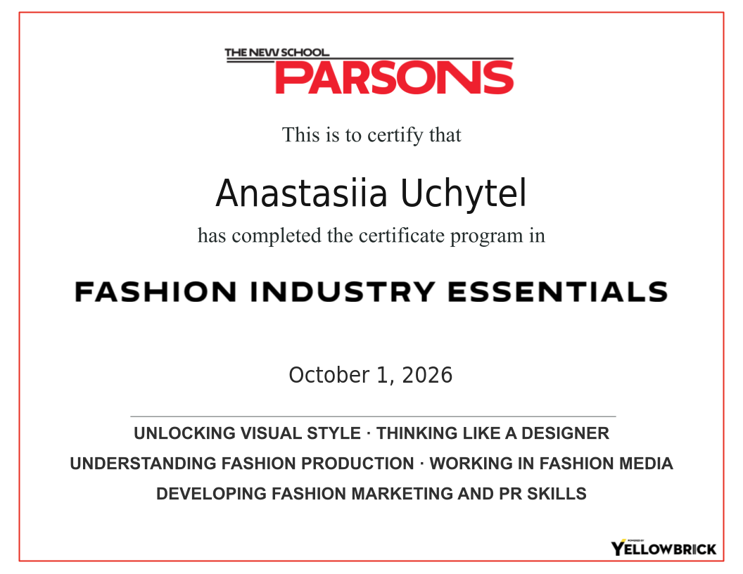 Fashion Industry Essentials certificate