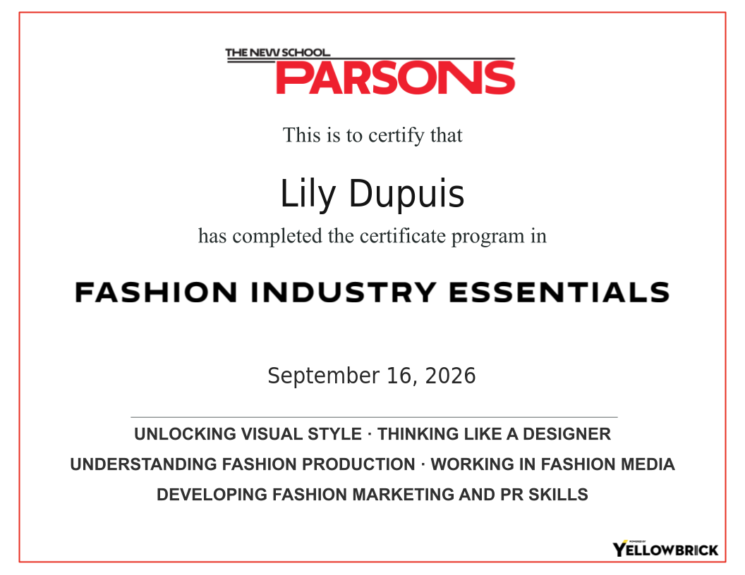Fashion Industry Essentials certificate