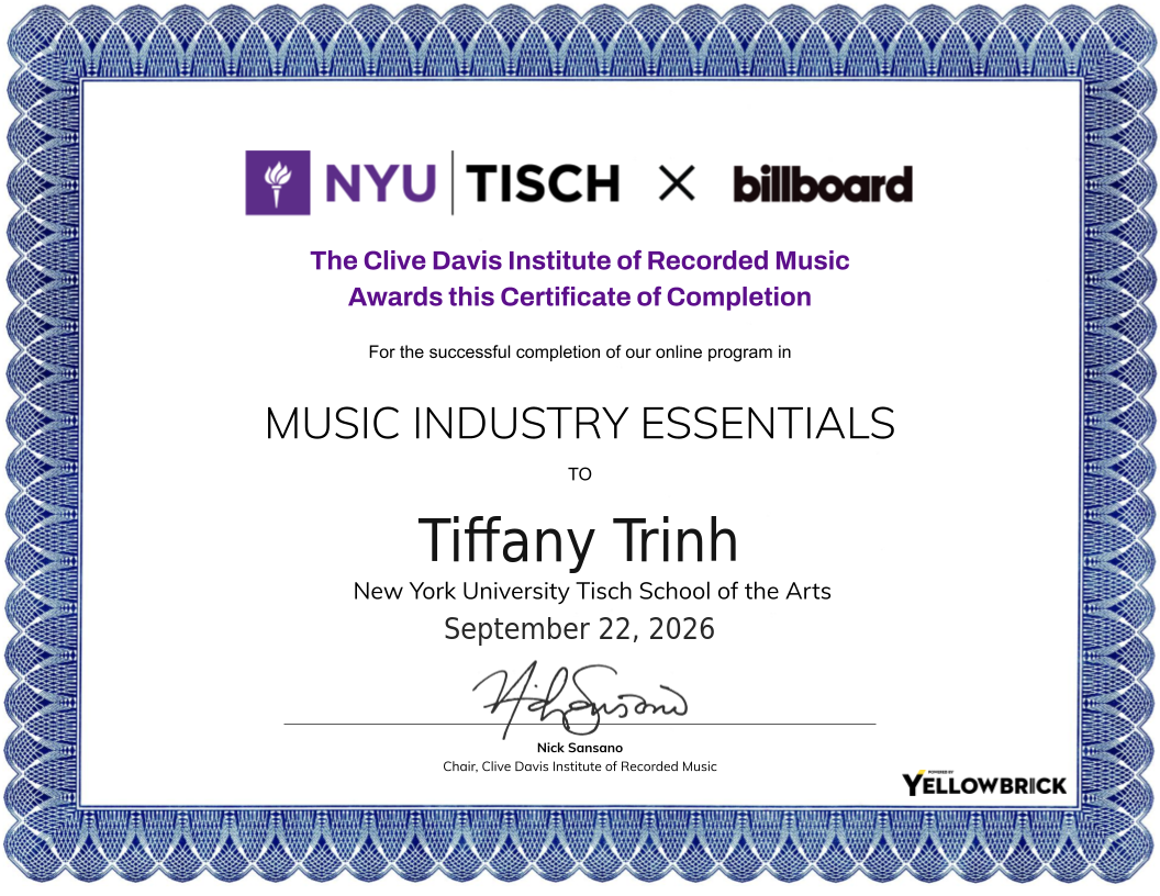 Music Industry Essentials certificate