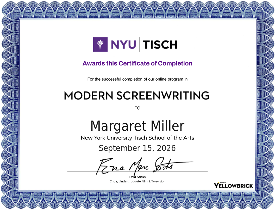 Modern Screenwriting certificate