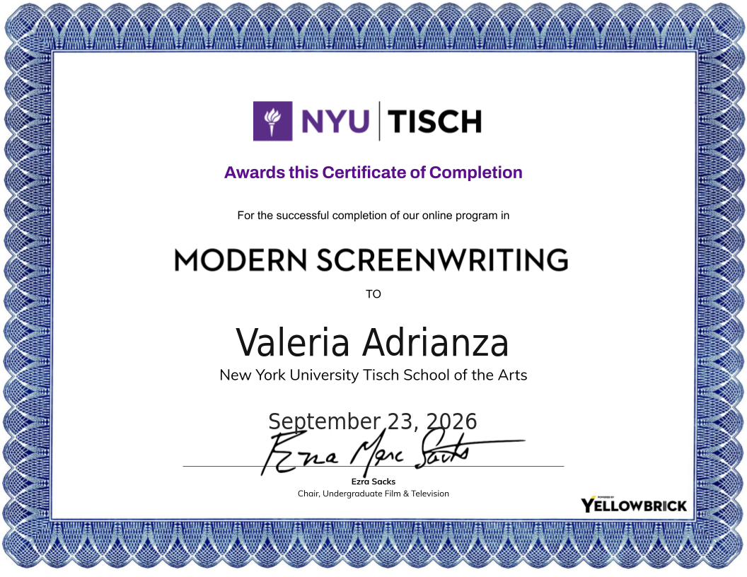 Modern Screenwriting certificate