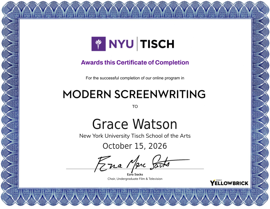 Modern Screenwriting certificate