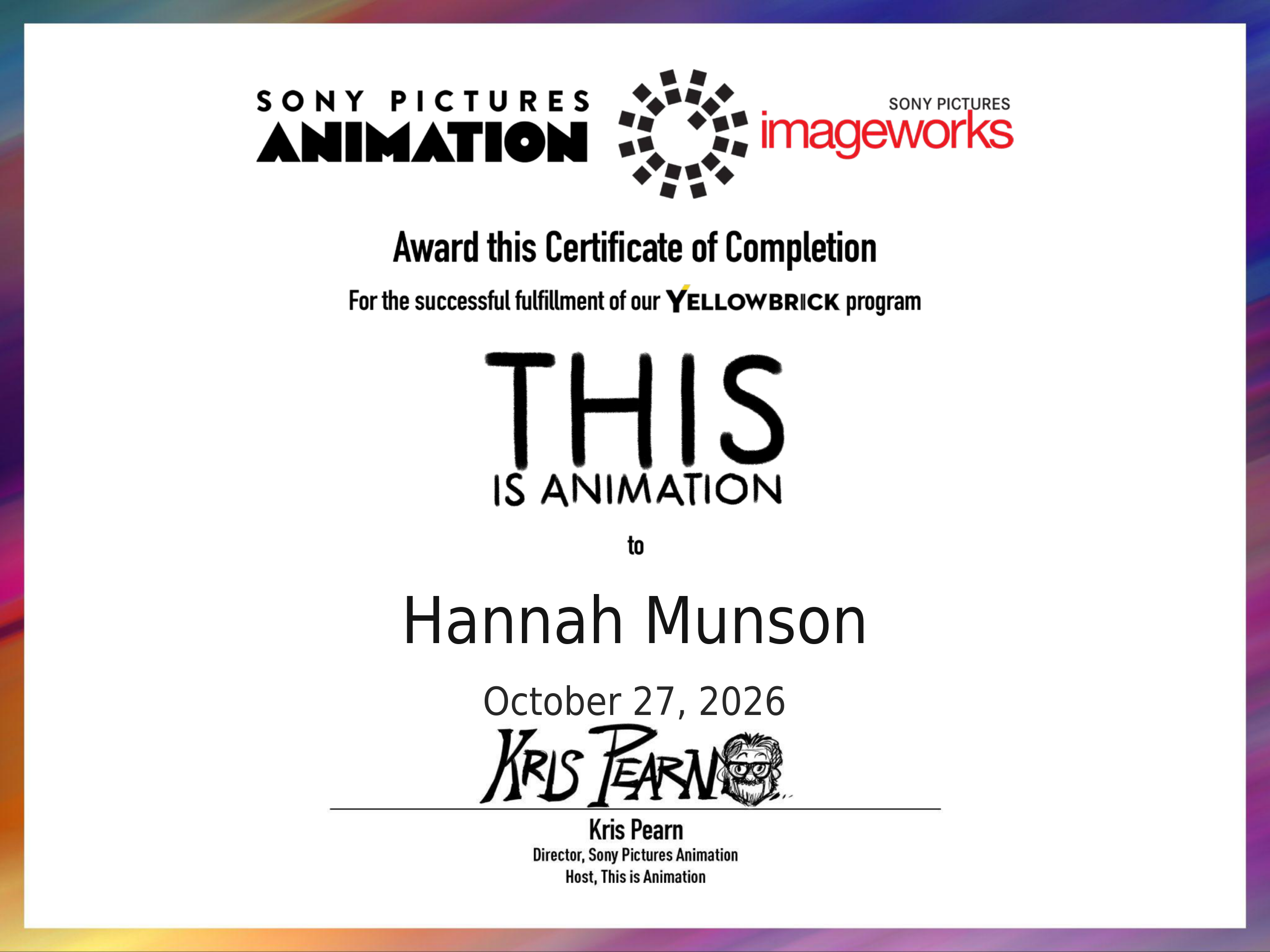 This Is Animation! certificate