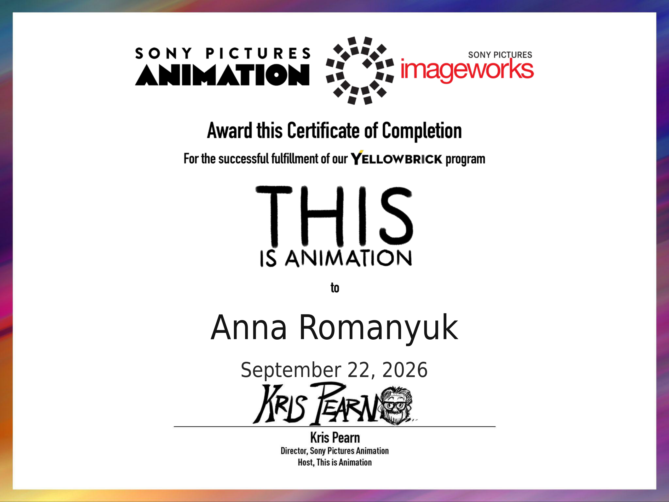 This Is Animation! certificate