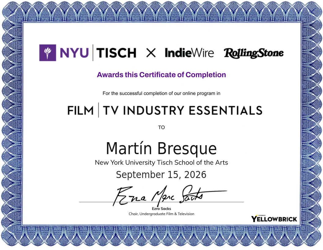 Film and TV Industry Essentials certificate